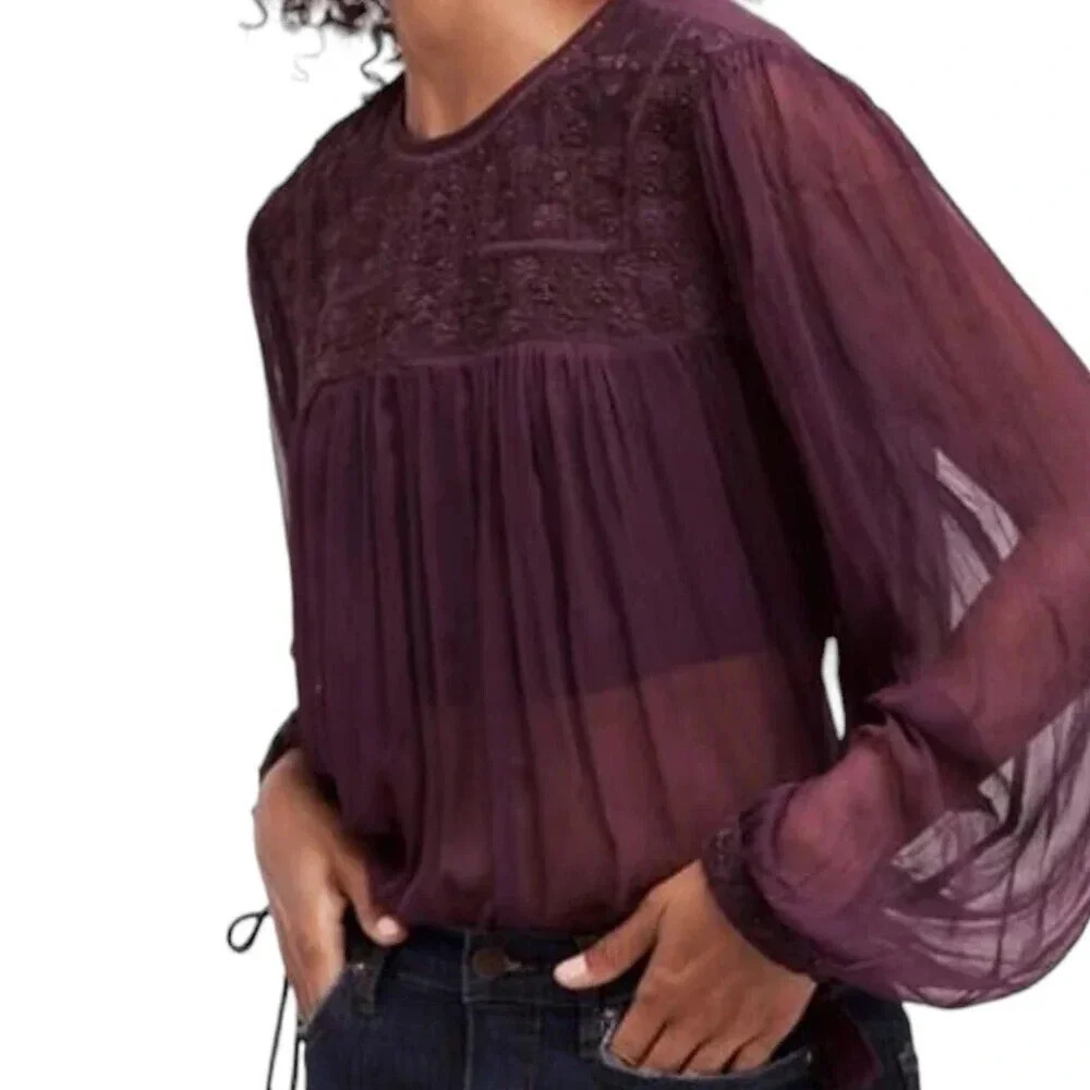 Free People Purple Retro Sheer Blouse S